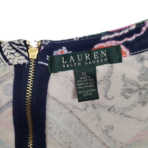 LRL Ralph Lauren Size XL Top Multicolor Paisley Floral Patchwork Print Back Zip - Picture 4 of 8